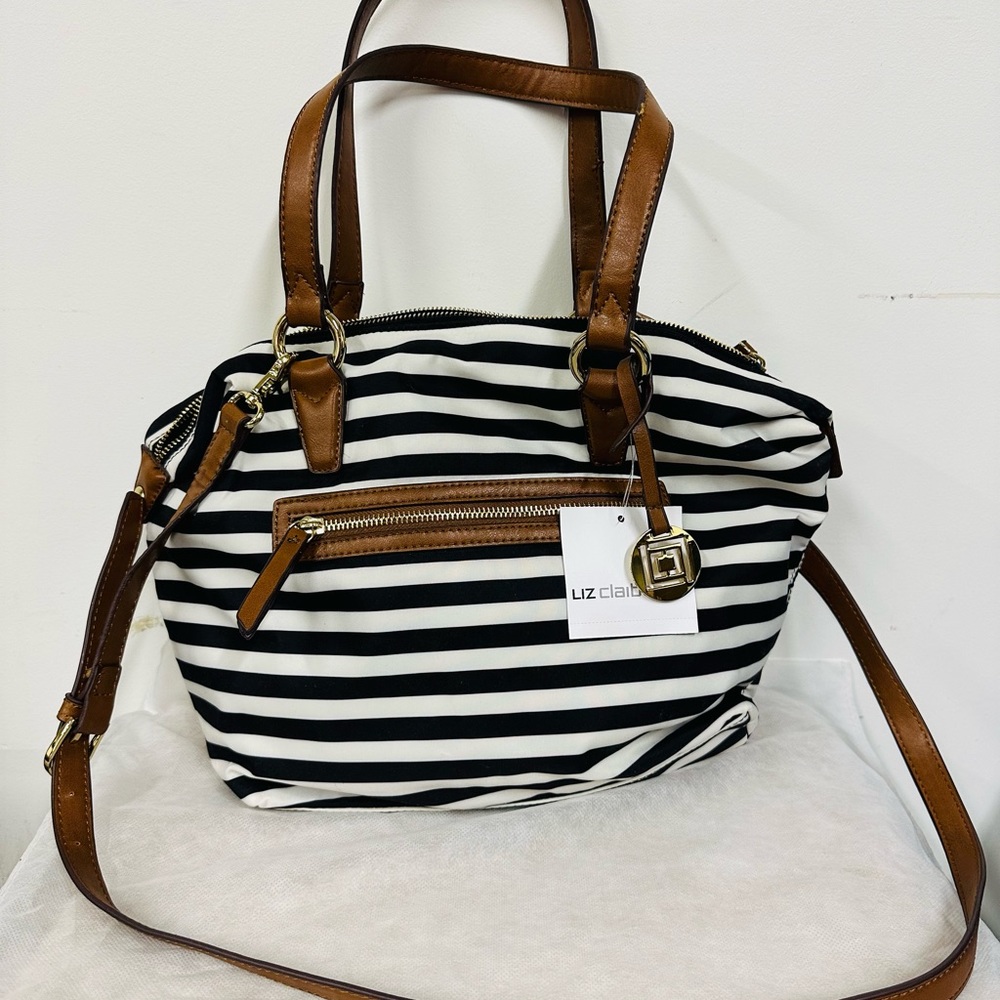 Liz Claiborne Black and White Striped tote
